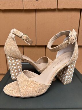 ANTHROPOLOGIE | Cork Block Heel Casual Dressy Retro Open Toe Sandals | Size 8